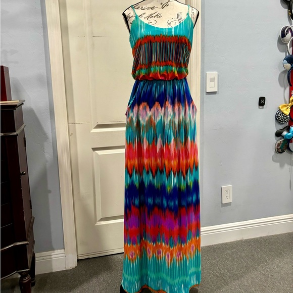 Bisou Bisou Multi Color Maxi Dress Size 6 - Picture 1 of 7